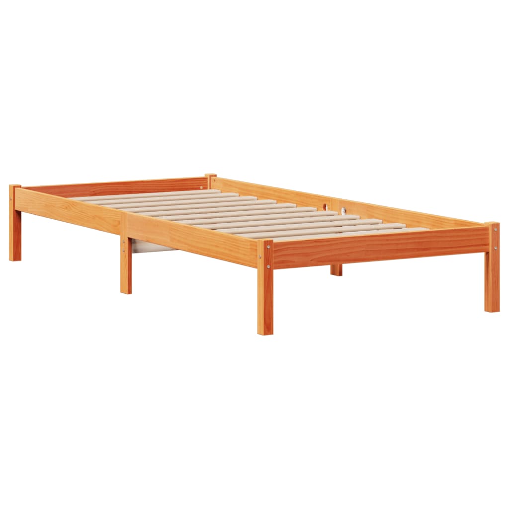 vidaXL Cama con estantería sin colchón madera maciza marrón 100x200 cm