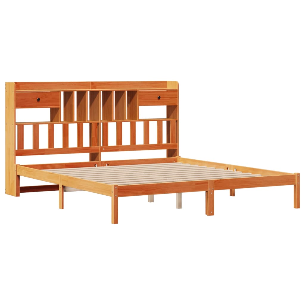 vidaXL Cama con estantería sin colchón madera maciza marrón 180x200cm