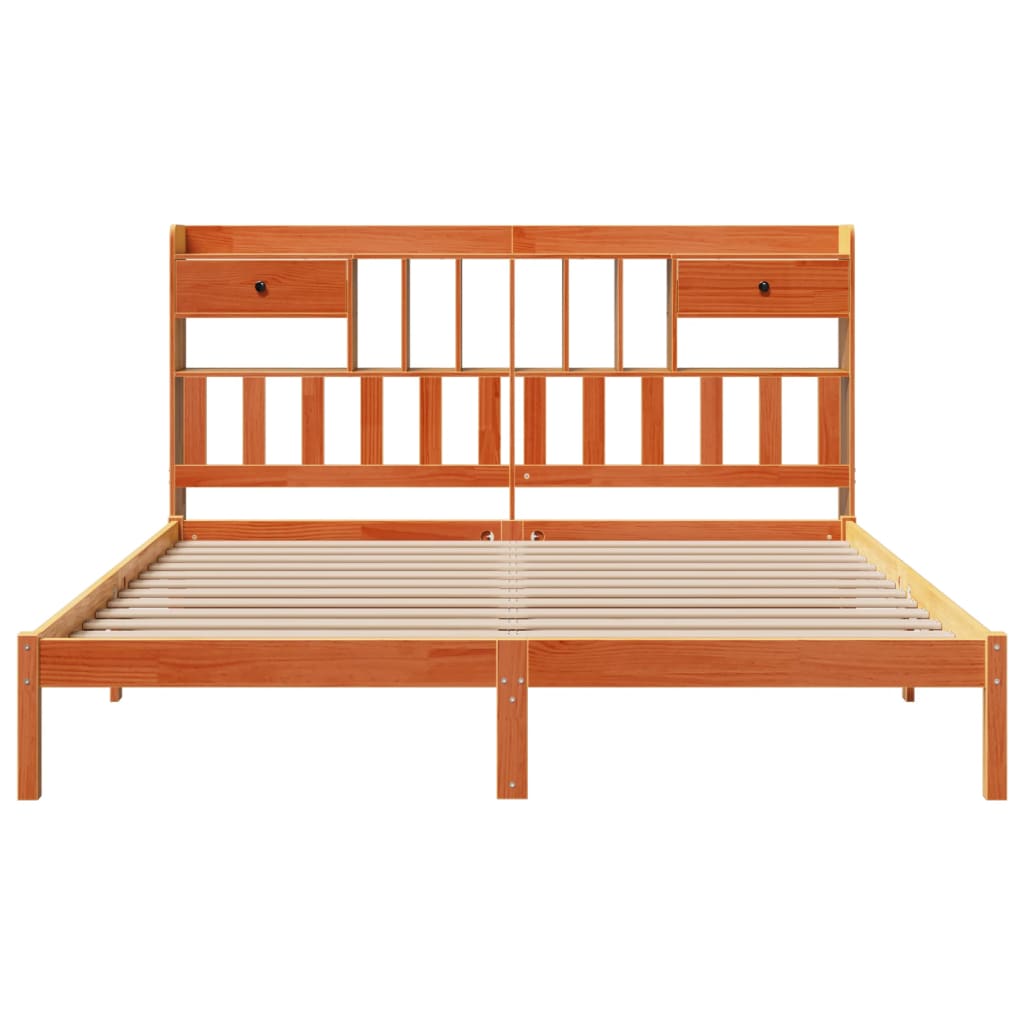 vidaXL Cama con estantería sin colchón madera maciza marrón 180x200cm