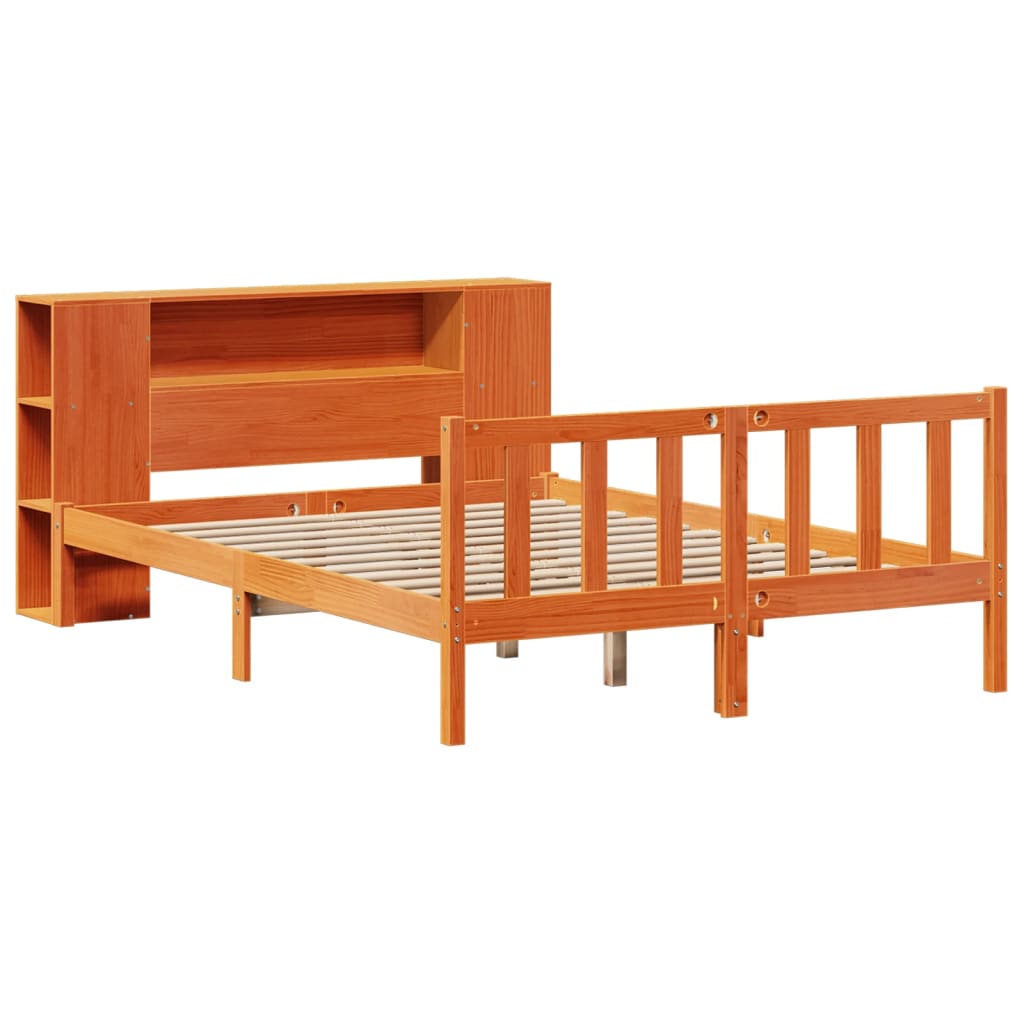 vidaXL Cama con estantería sin colchón madera maciza marrón 135x190cm