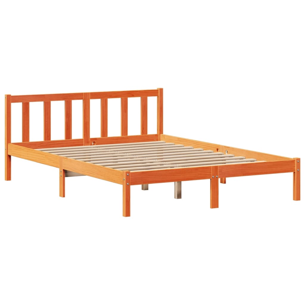 vidaXL Cama con estantería sin colchón madera maciza marrón 135x190cm