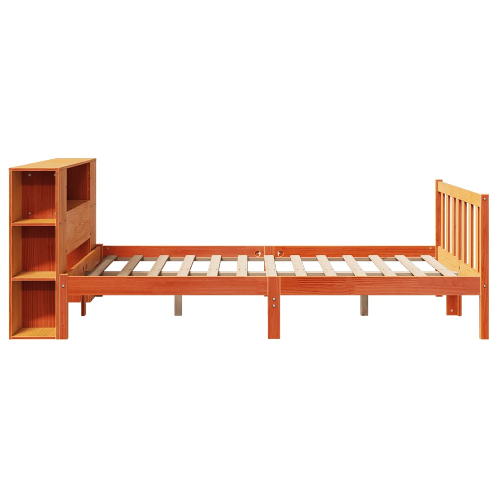 vidaXL Cama con estantería sin colchón madera maciza marrón 135x190cm