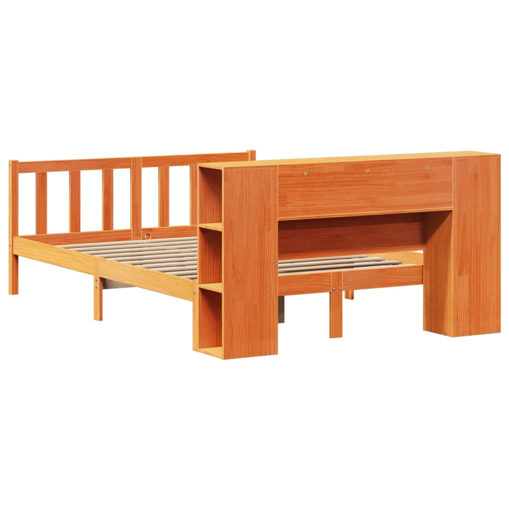 vidaXL Cama con estantería sin colchón madera maciza marrón 135x190cm