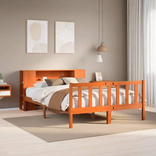 vidaXL Cama con estantería sin colchón madera maciza marrón 135x190cm