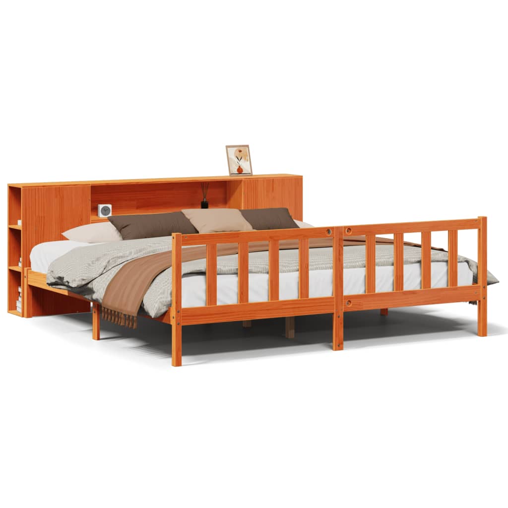 vidaXL Cama con estantería sin colchón madera maciza marrón 200x200 cm