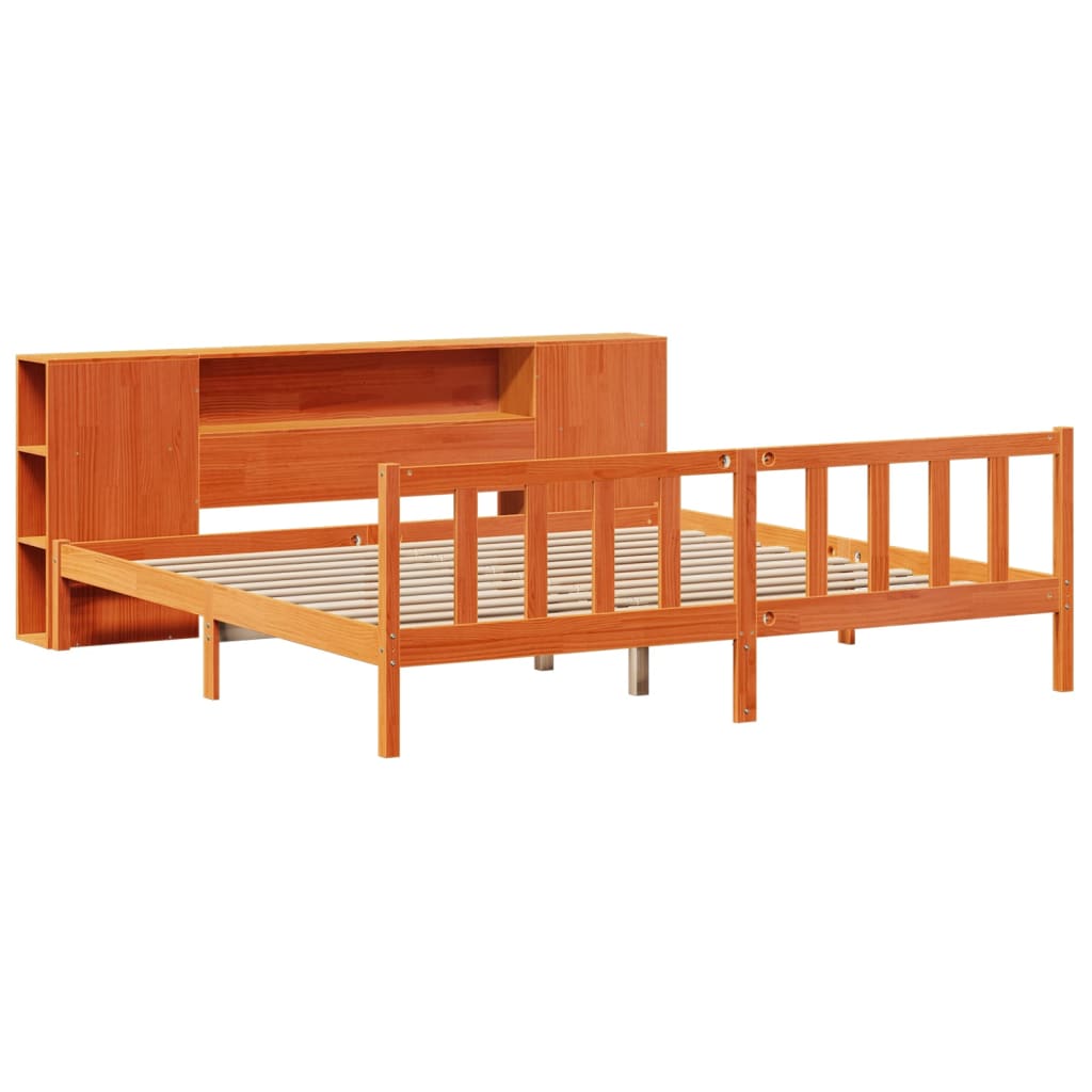 vidaXL Cama con estantería sin colchón madera maciza marrón 200x200 cm