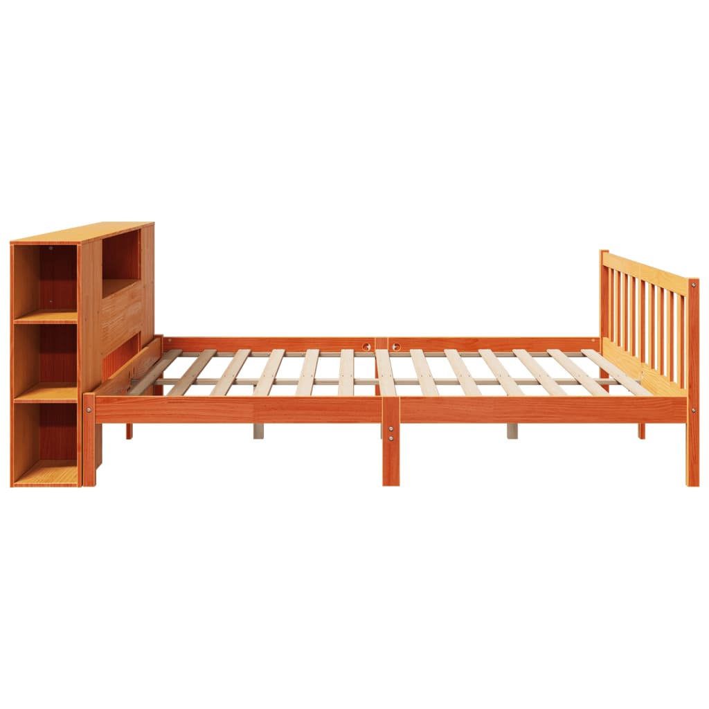 vidaXL Cama con estantería sin colchón madera maciza marrón 200x200 cm