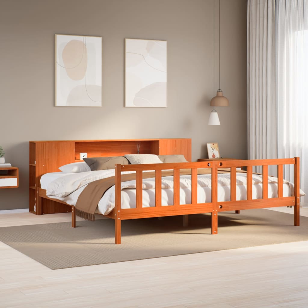 vidaXL Cama con estantería sin colchón madera maciza marrón 200x200 cm