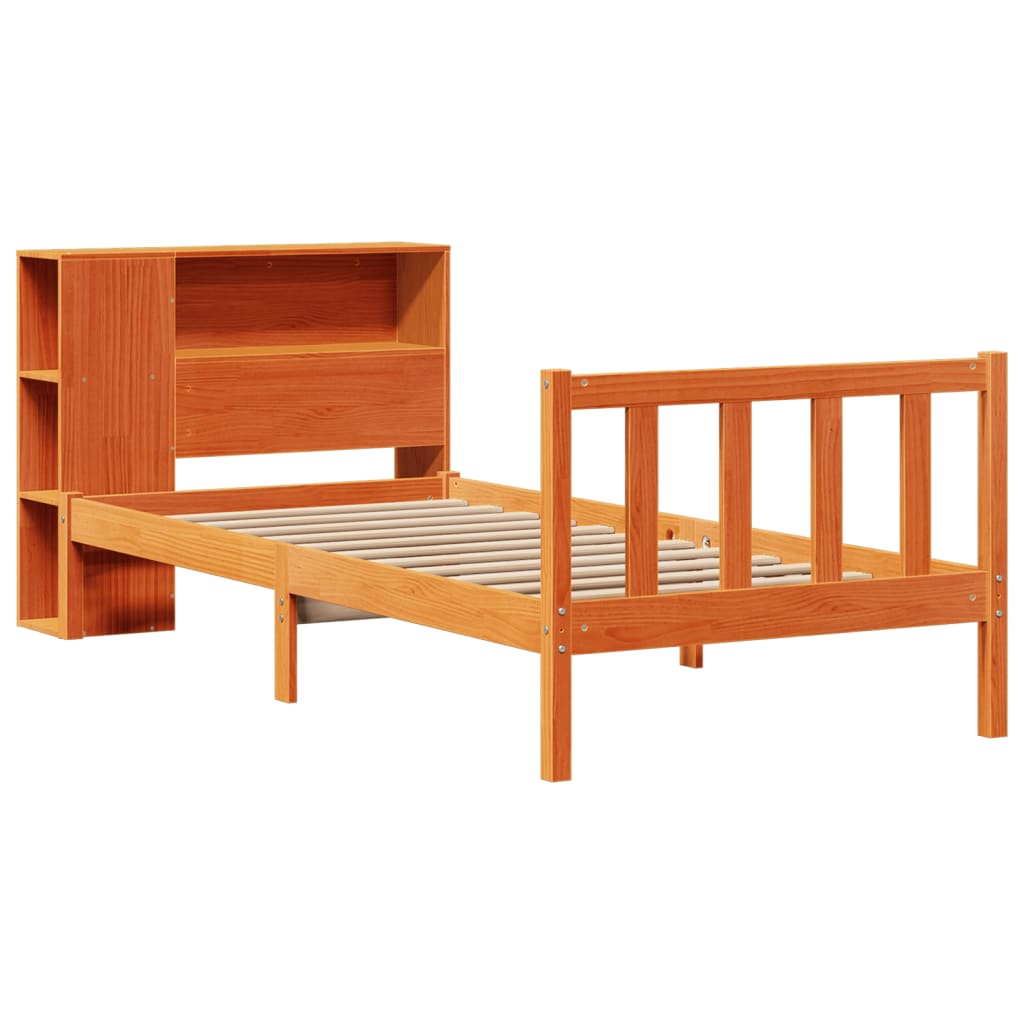 vidaXL Cama con estantería sin colchón madera maciza marrón 90x190 cm