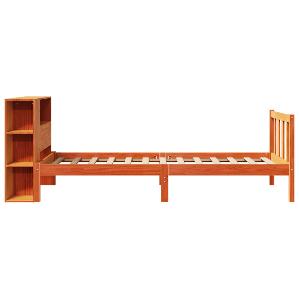 vidaXL Cama con estantería sin colchón madera maciza marrón 90x190 cm