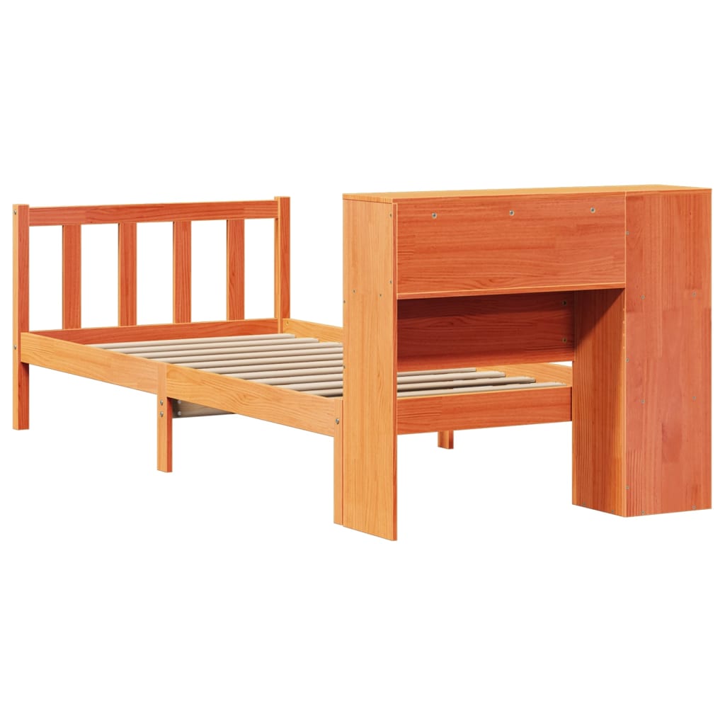 vidaXL Cama con estantería sin colchón madera maciza marrón 100x200 cm