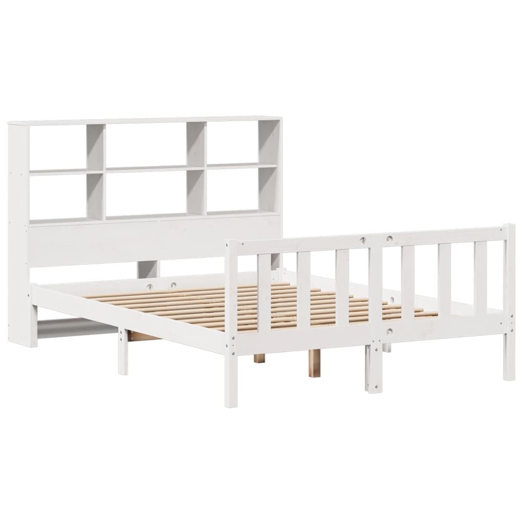 vidaXL Cama con estantería sin colchón madera maciza blanca 150x200 cm