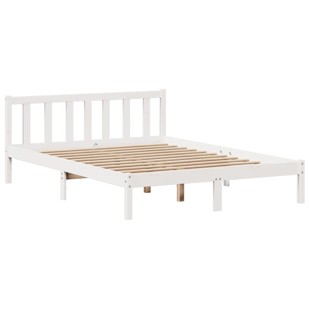 vidaXL Cama con estantería sin colchón madera maciza blanca 150x200 cm