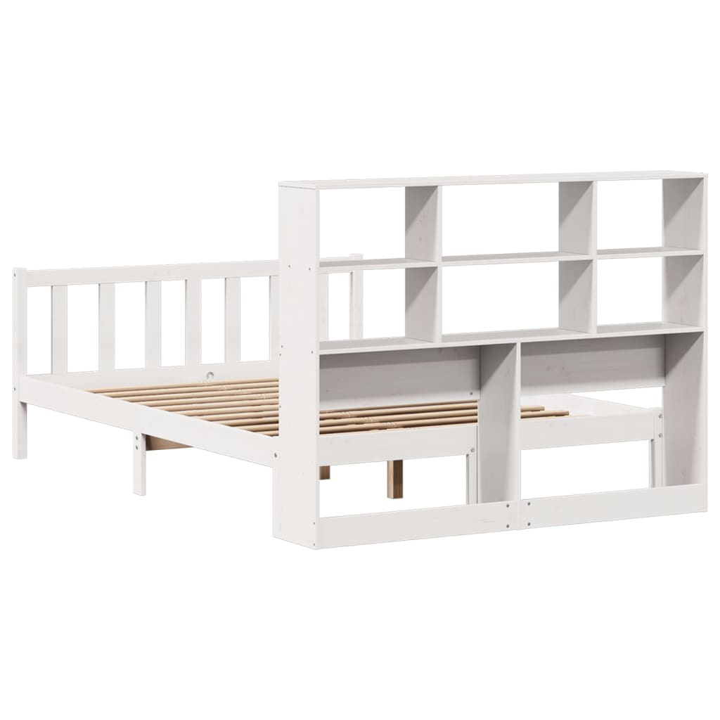 vidaXL Cama con estantería sin colchón madera maciza blanca 150x200 cm