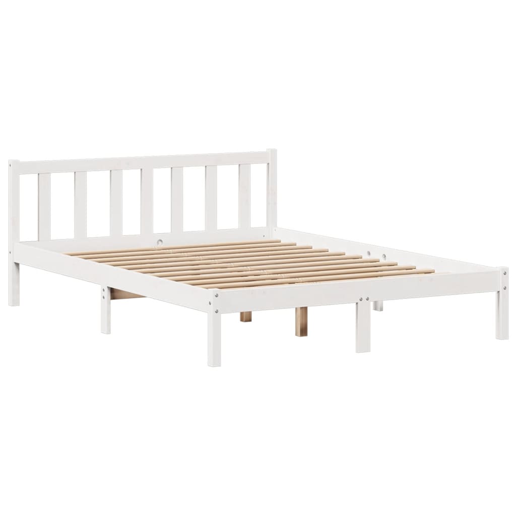 vidaXL Cama con estantería sin colchón madera maciza blanca 160x200 cm