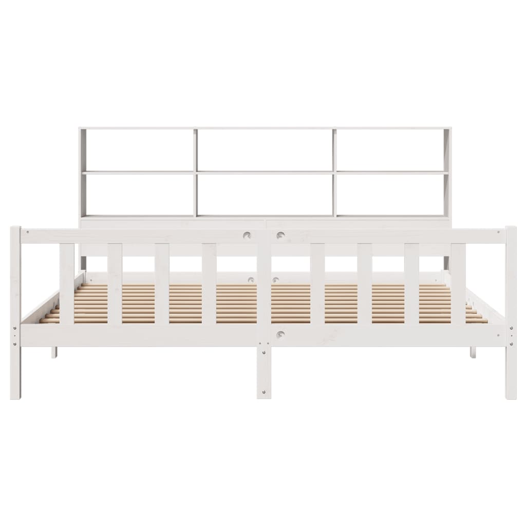 vidaXL Cama con estantería sin colchón madera maciza blanca 180x200 cm