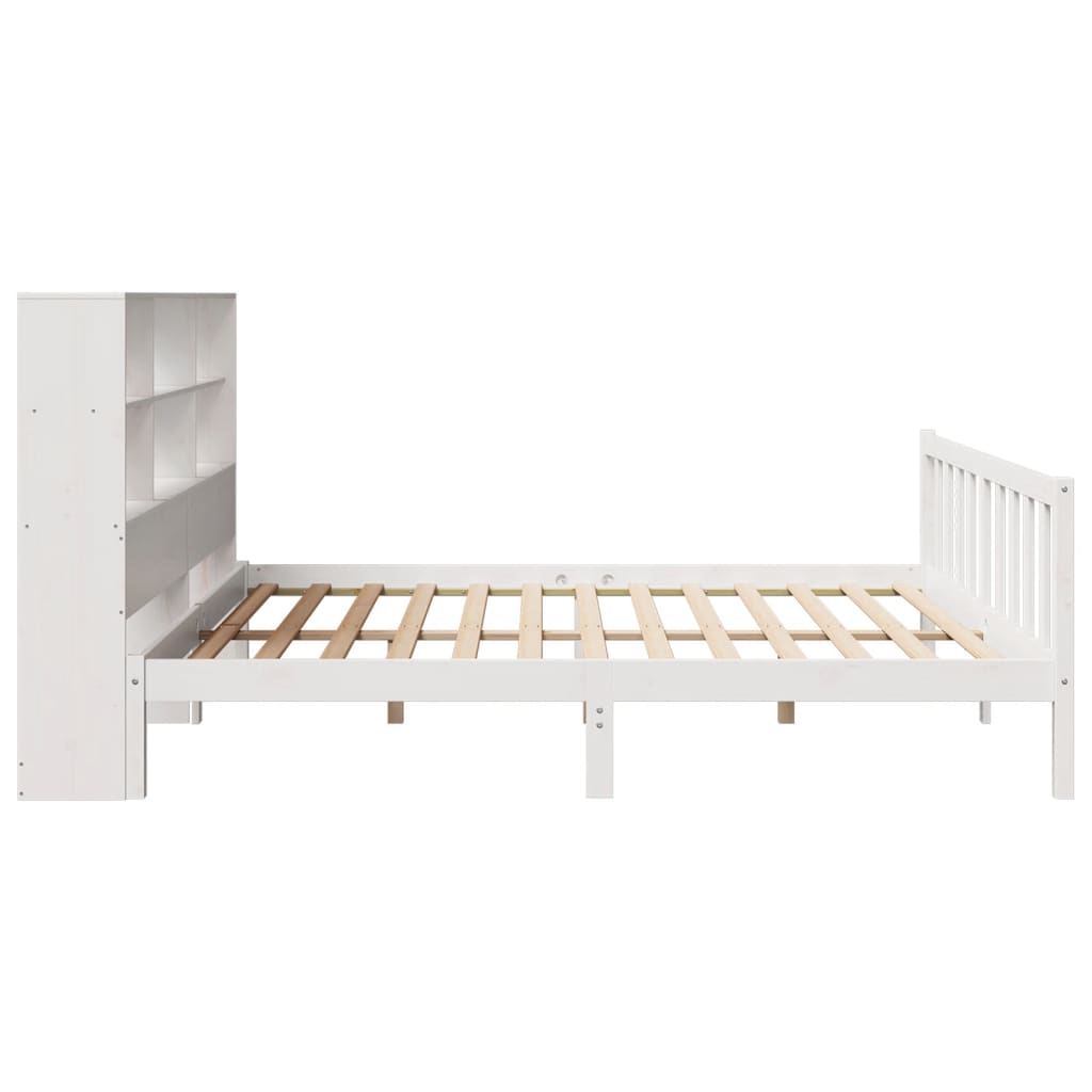 vidaXL Cama con estantería sin colchón madera maciza blanca 180x200 cm