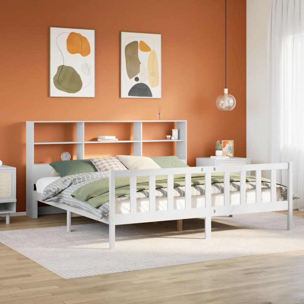 vidaXL Cama con estantería sin colchón madera maciza blanca 180x200 cm