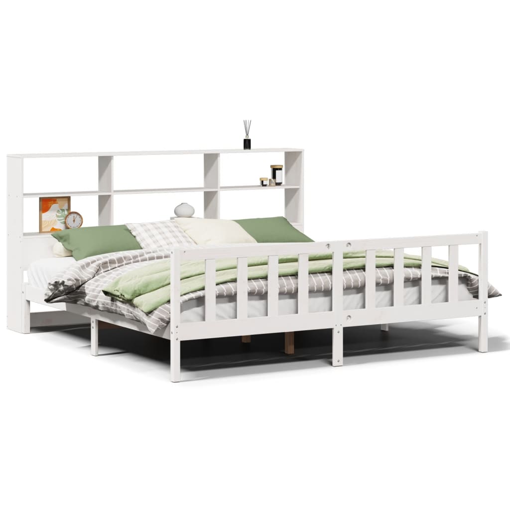 vidaXL Cama con estantería sin colchón madera maciza blanca 200x200 cm