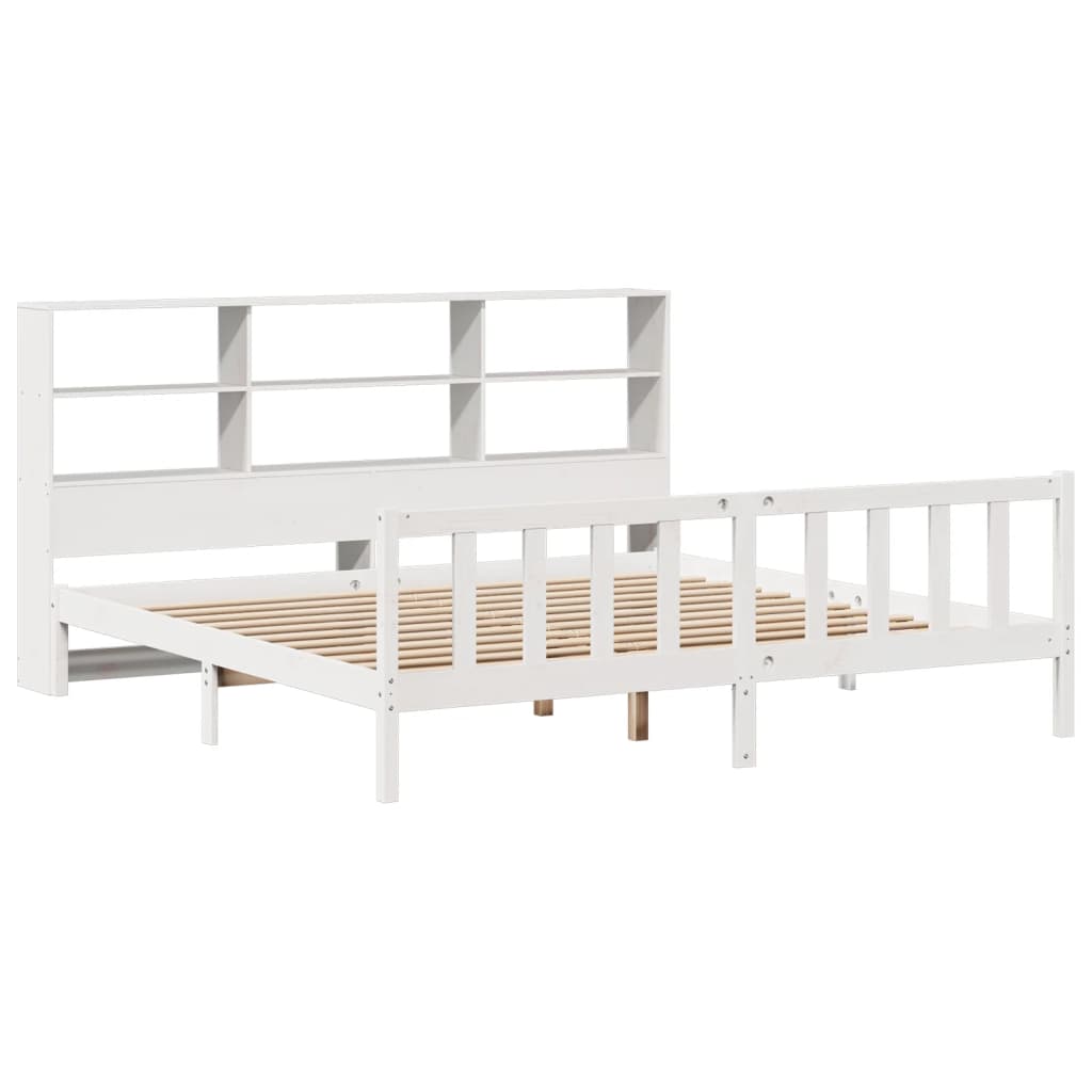 vidaXL Cama con estantería sin colchón madera maciza blanca 200x200 cm