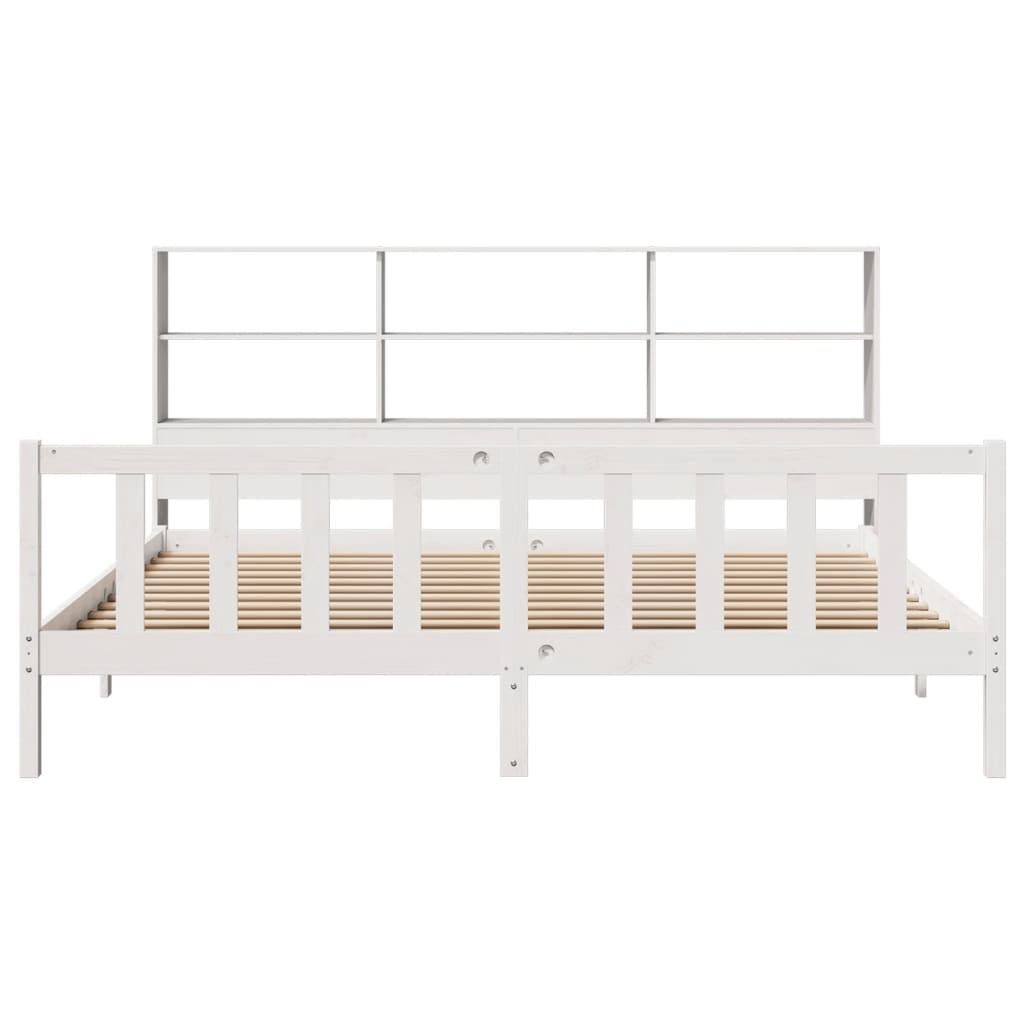 vidaXL Cama con estantería sin colchón madera maciza blanca 200x200 cm