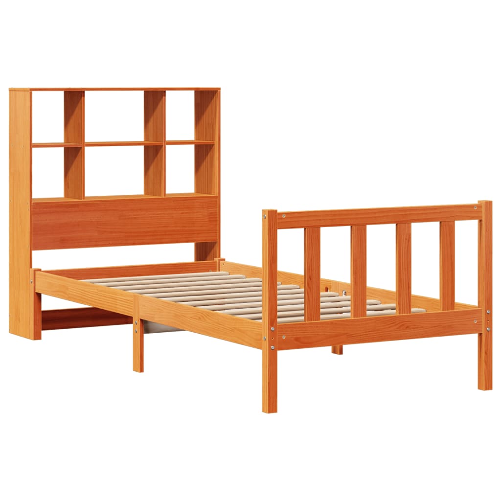 vidaXL Cama con estantería sin colchón madera maciza marrón 75x190 cm