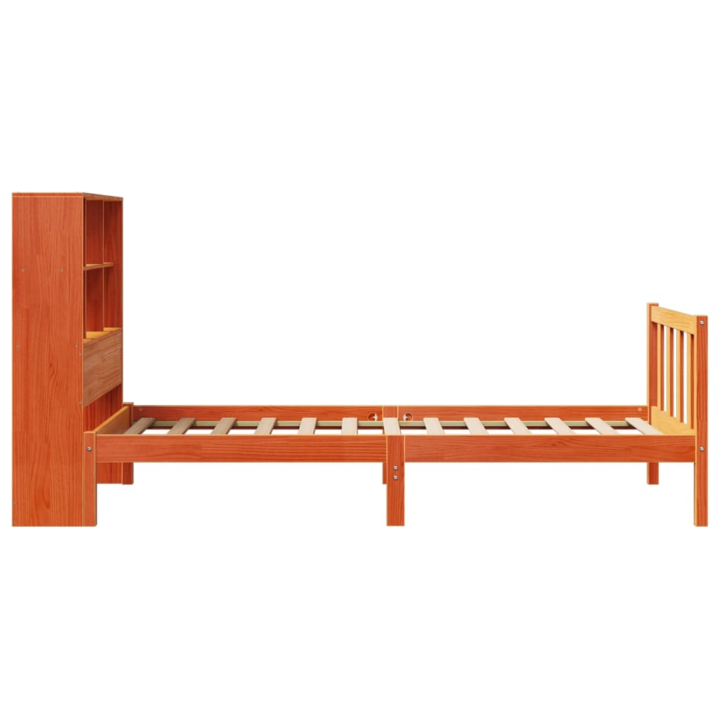 vidaXL Cama con estantería sin colchón madera maciza marrón 75x190 cm