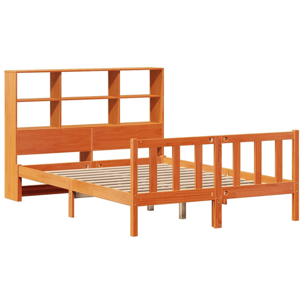 vidaXL Cama con estantería sin colchón madera maciza marrón 120x190 cm