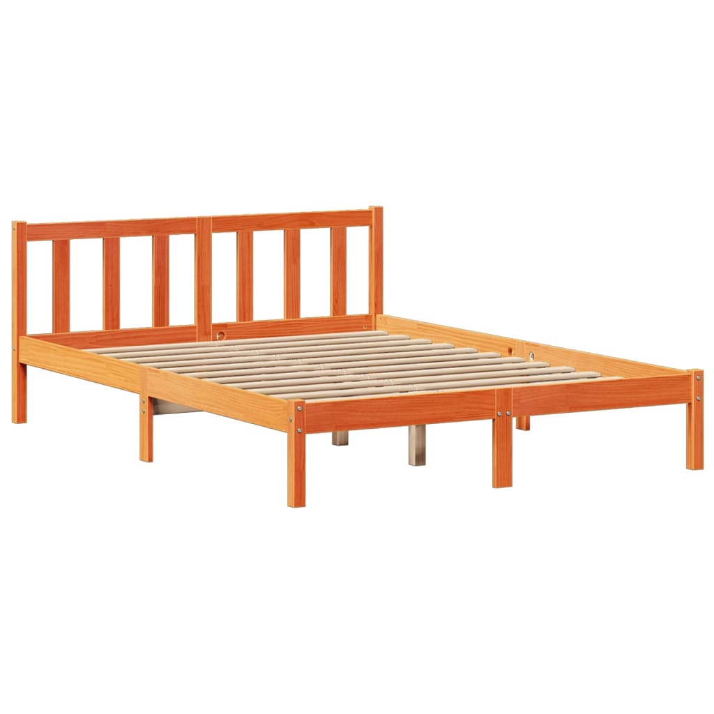 vidaXL Cama con estantería sin colchón madera maciza marrón 120x190 cm