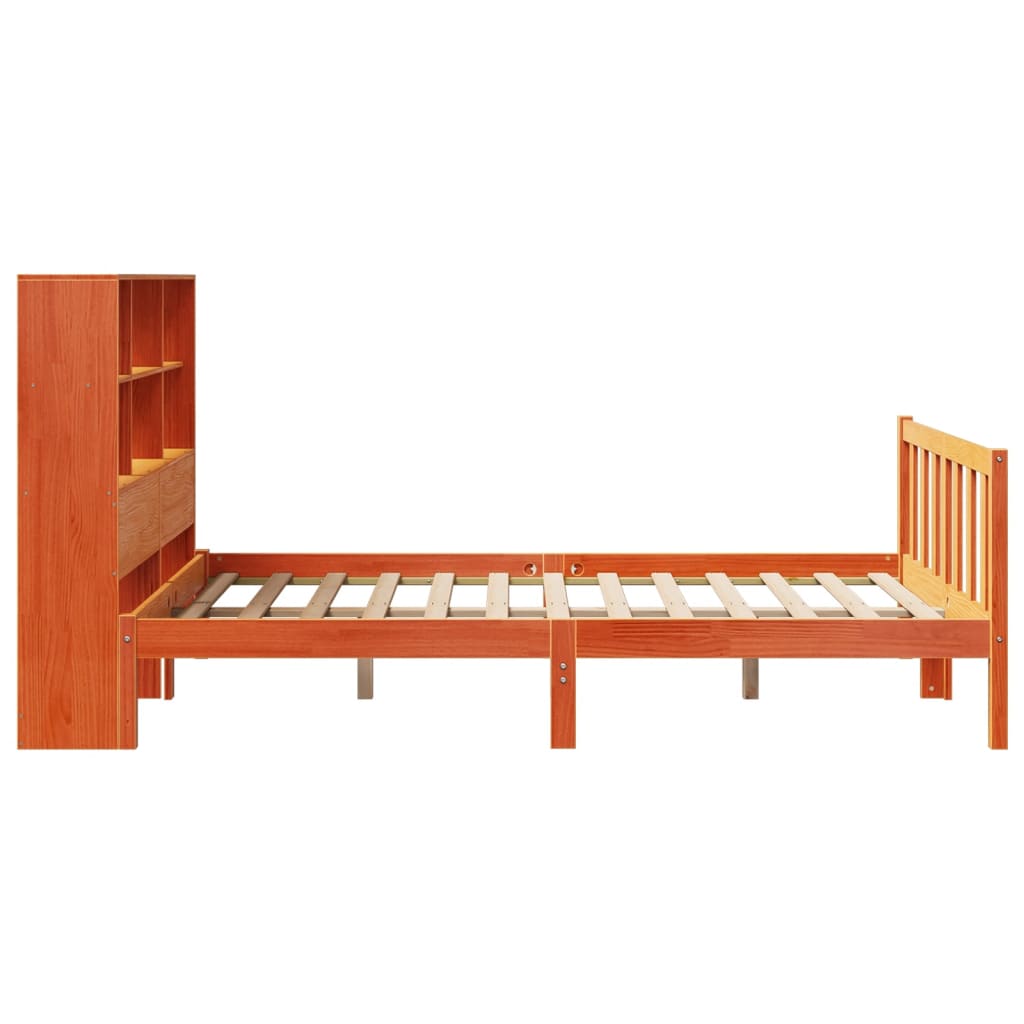 vidaXL Cama con estantería sin colchón madera maciza marrón 120x190 cm