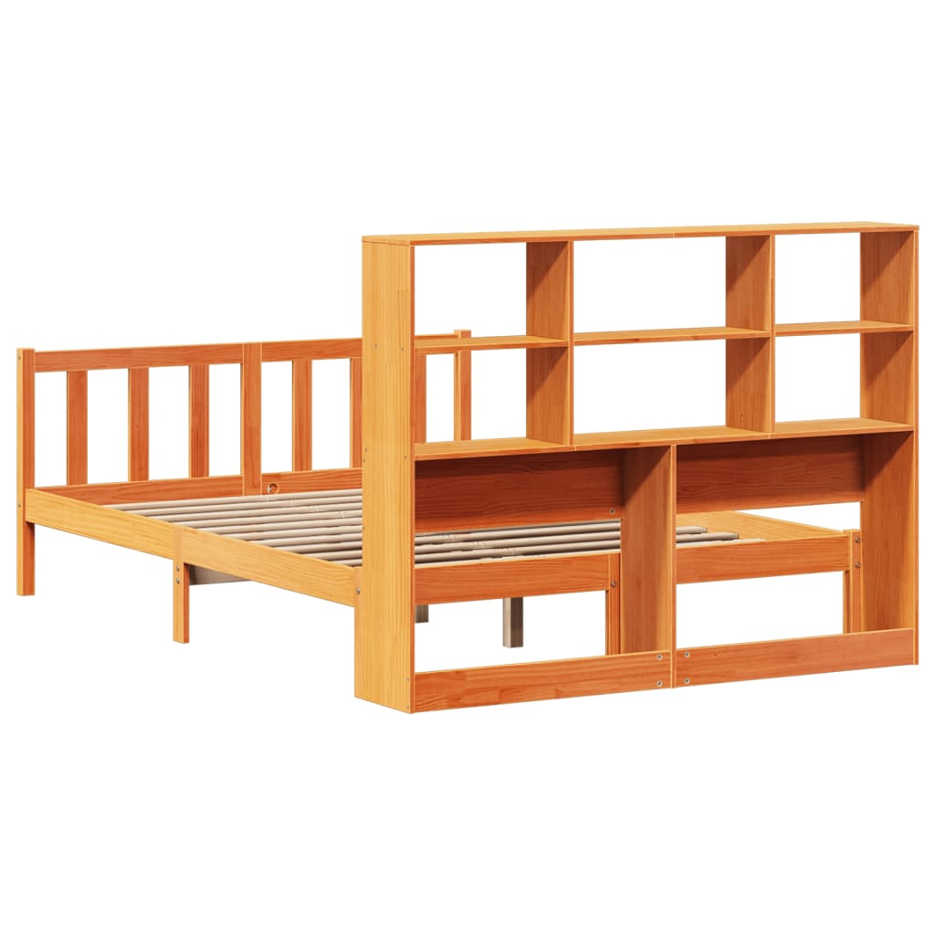 vidaXL Cama con estantería sin colchón madera maciza marrón 120x190 cm