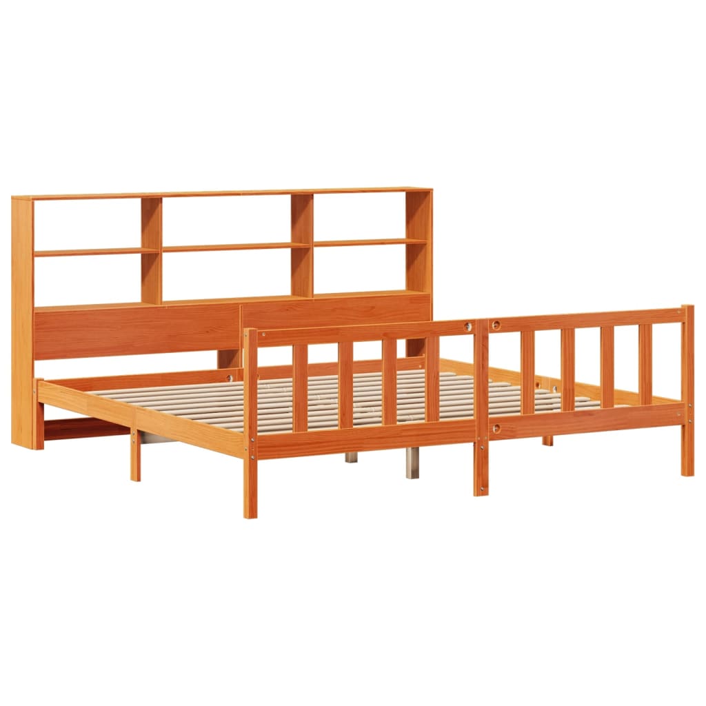 vidaXL Cama con estantería sin colchón madera maciza marrón 200x200 cm