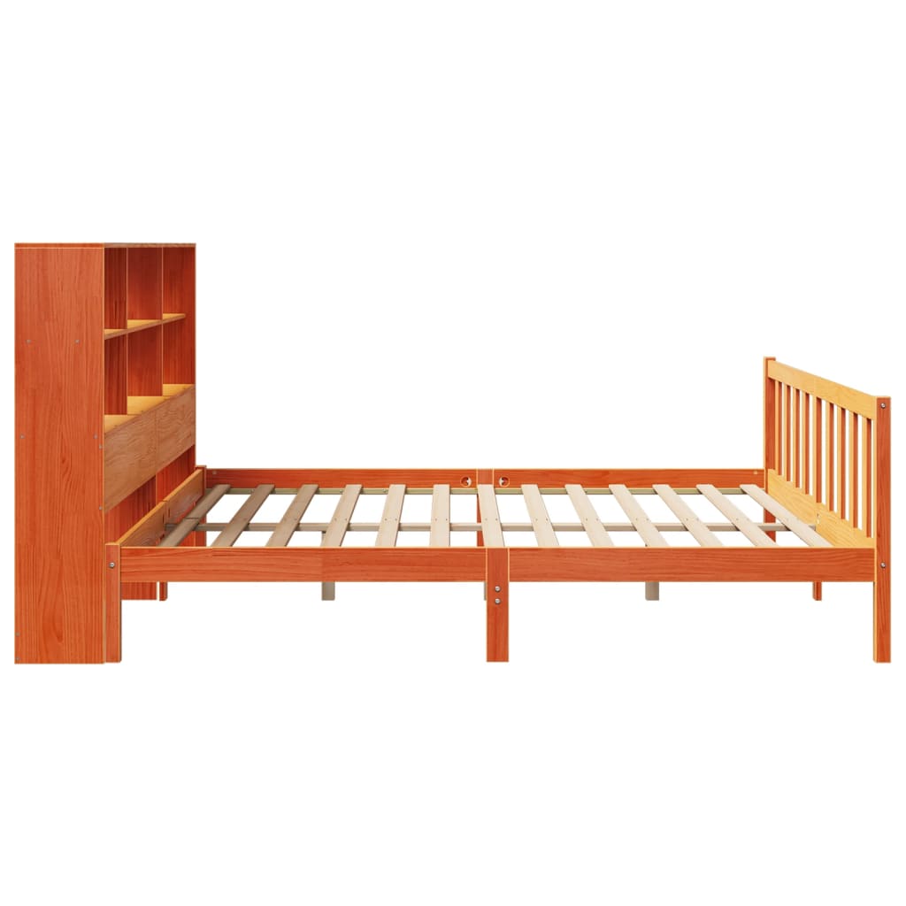 vidaXL Cama con estantería sin colchón madera maciza marrón 200x200 cm