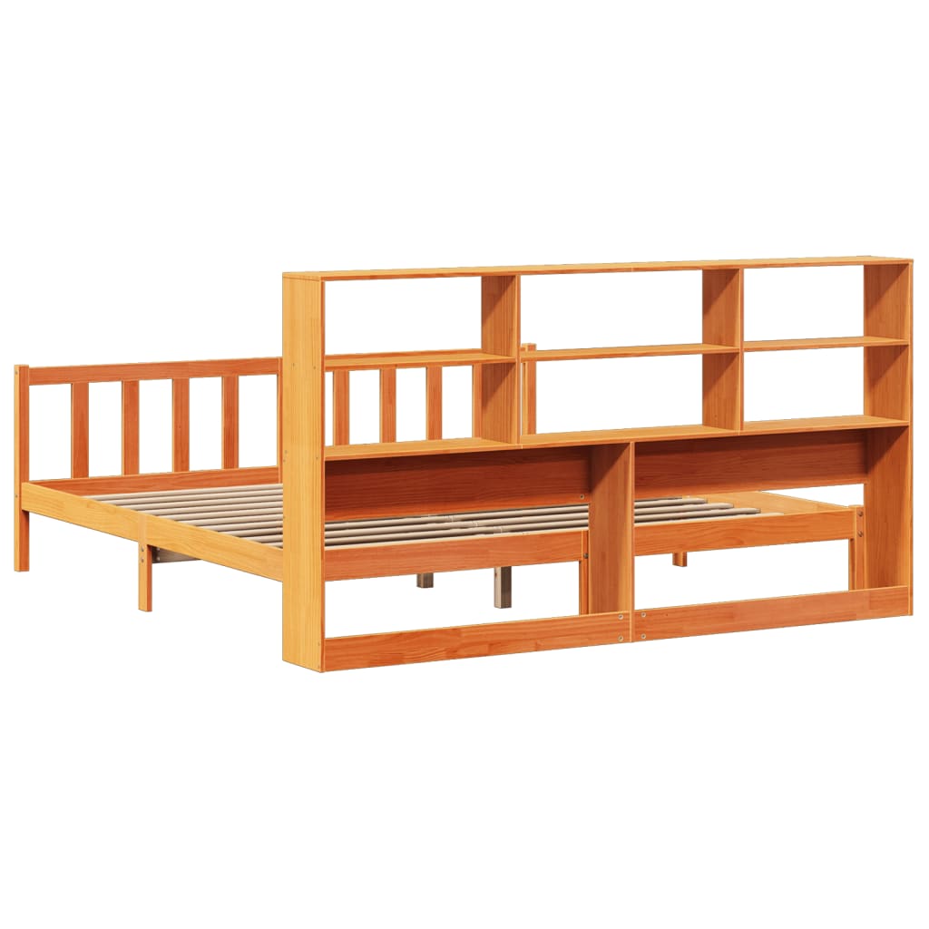 vidaXL Cama con estantería sin colchón madera maciza marrón 200x200 cm