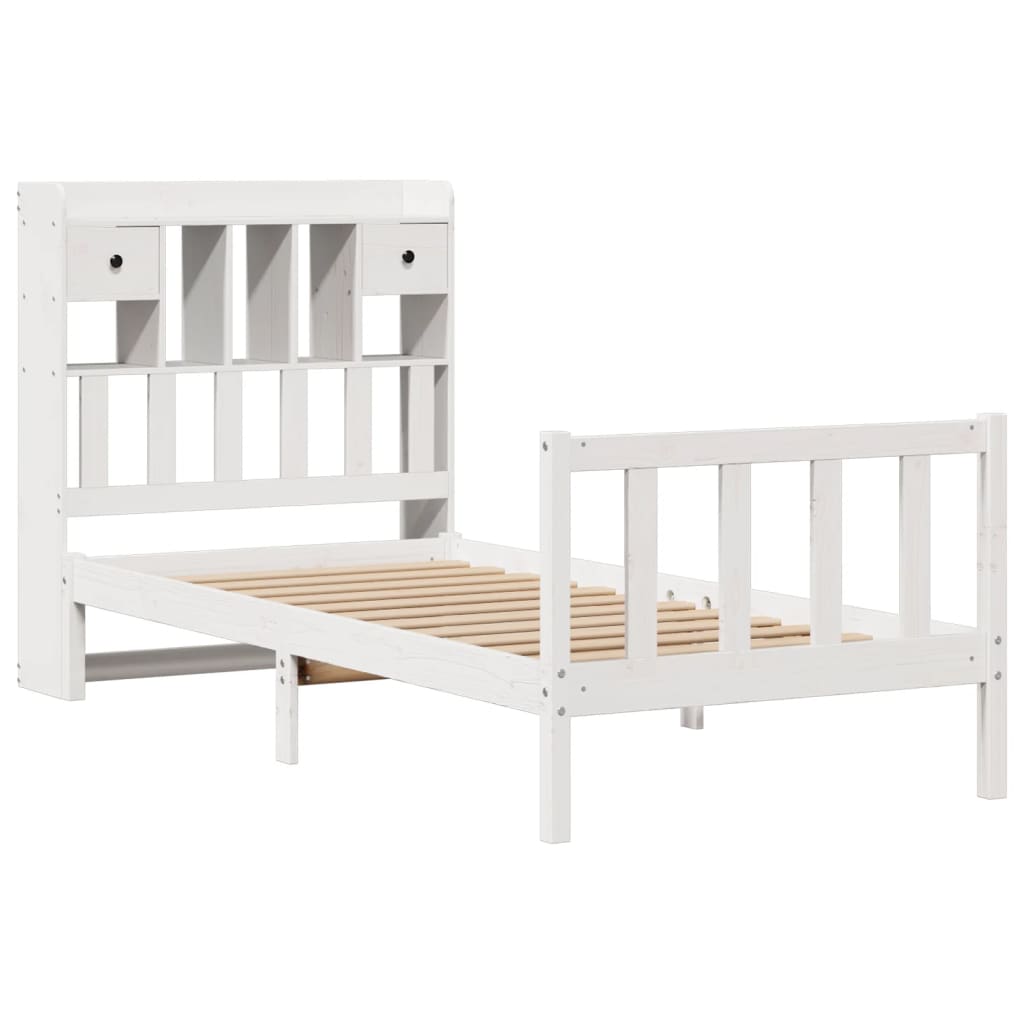 vidaXL Cama con estantería sin colchón madera maciza blanca 75x190 cm