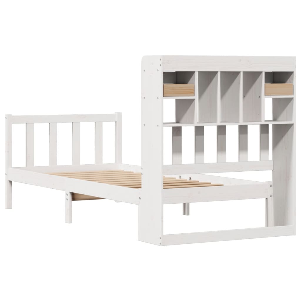 vidaXL Cama con estantería sin colchón madera maciza blanca 75x190 cm