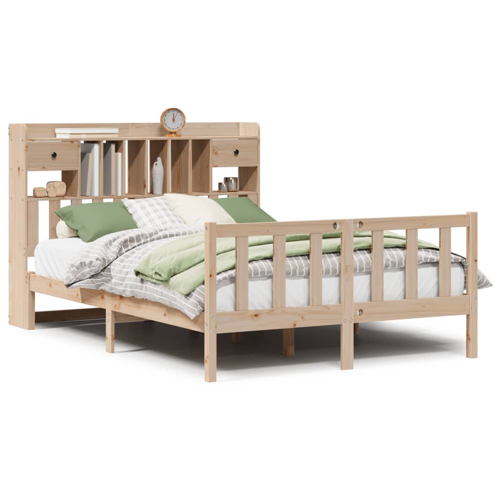 vidaXL Cama con estantería sin colchón madera maciza de pino 140x190cm