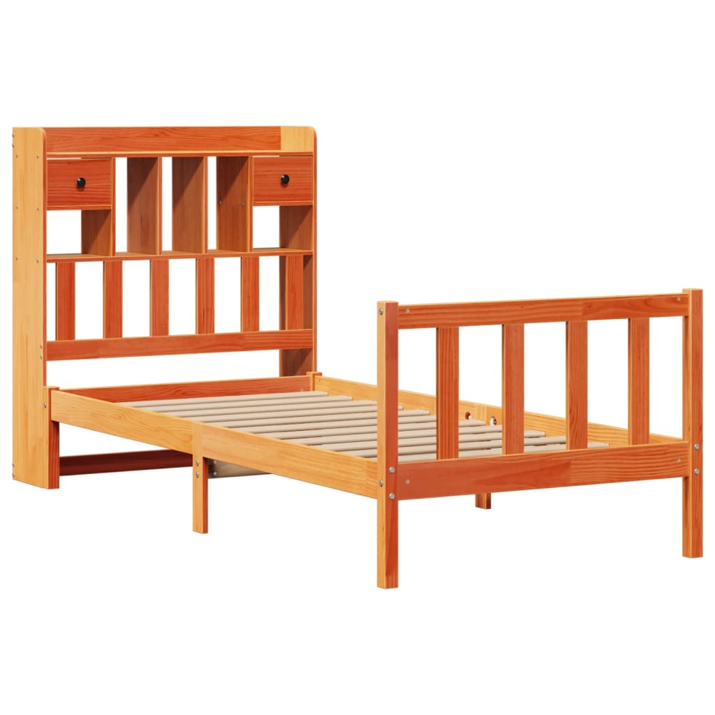 vidaXL Cama con estantería sin colchón madera maciza marrón 75x190 cm