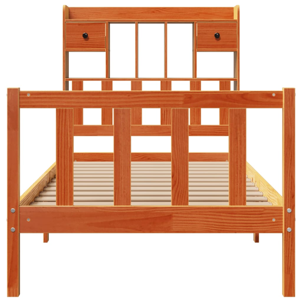 vidaXL Cama con estantería sin colchón madera maciza marrón 75x190 cm