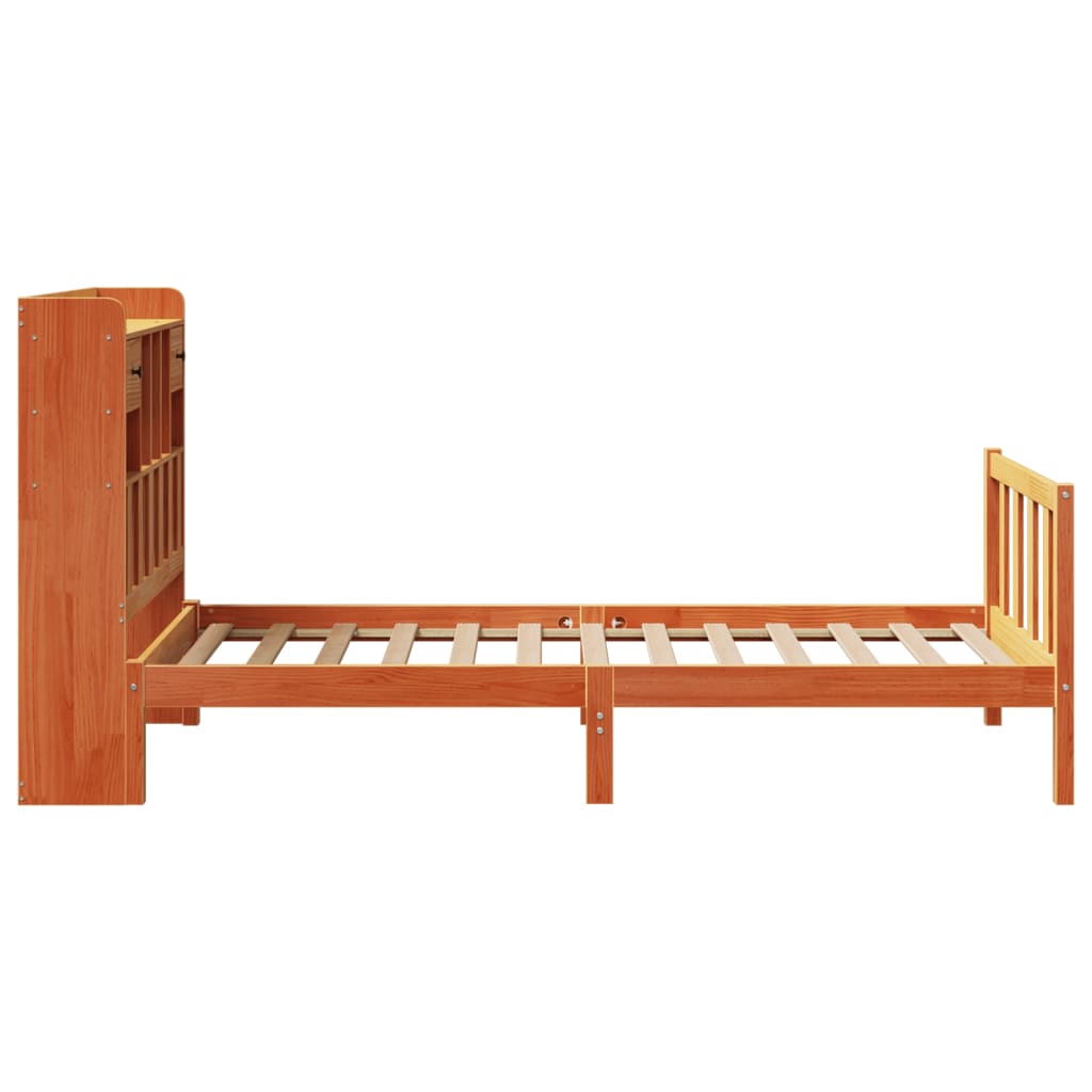 vidaXL Cama con estantería sin colchón madera maciza marrón 75x190 cm