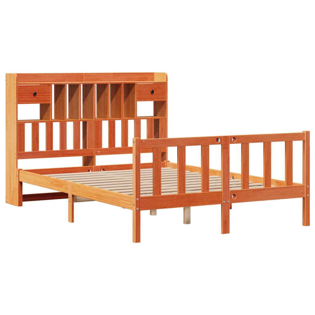 vidaXL Cama con estantería sin colchón madera maciza marrón 160x200 cm