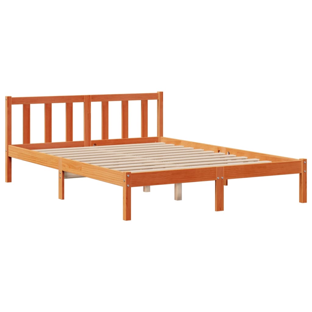 vidaXL Cama con estantería sin colchón madera maciza marrón 160x200 cm