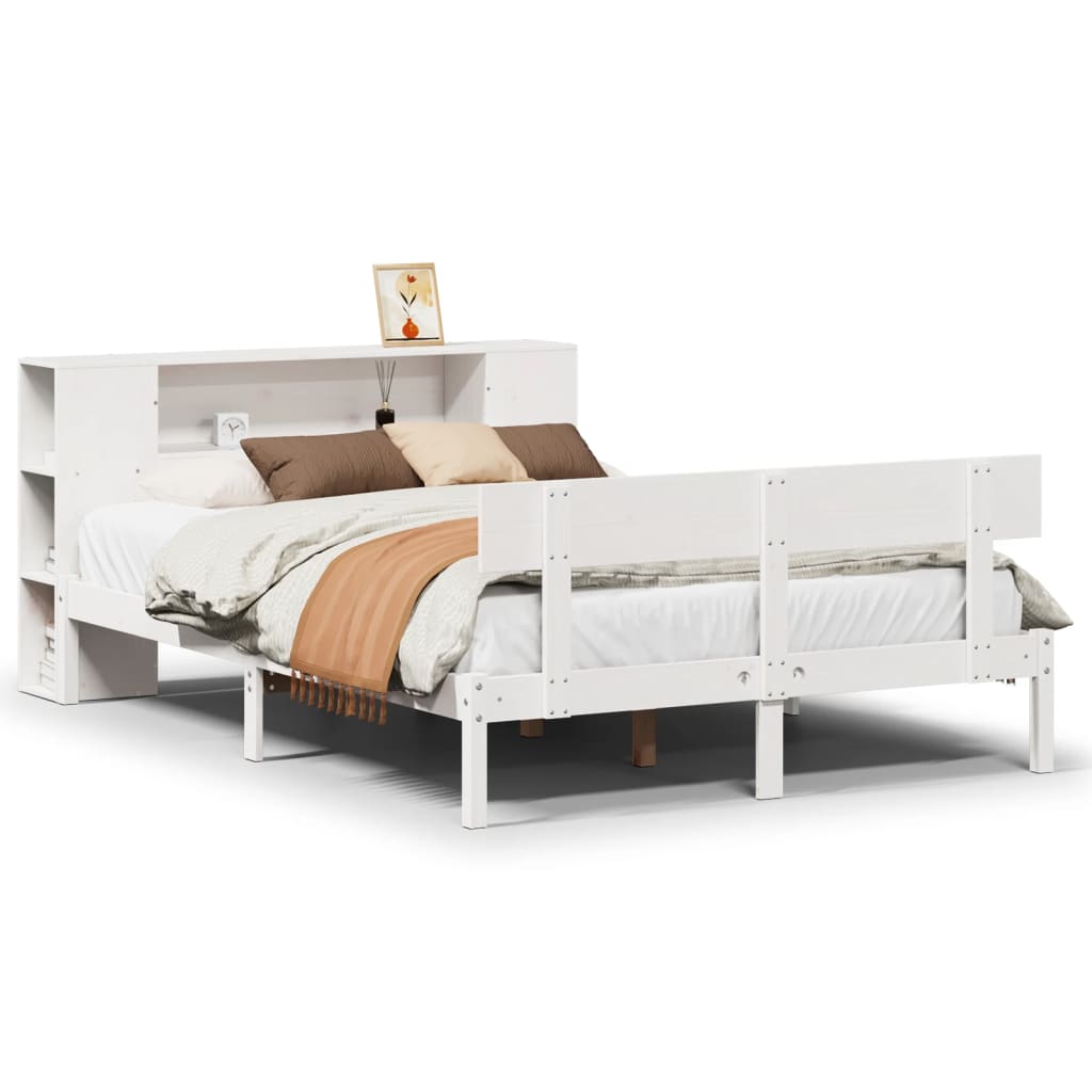 vidaXL Cama con estantería sin colchón madera maciza blanca 150x200 cm