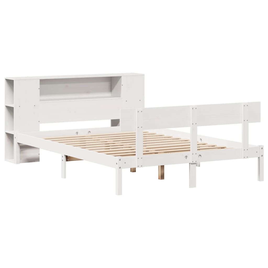 vidaXL Cama con estantería sin colchón madera maciza blanca 150x200 cm