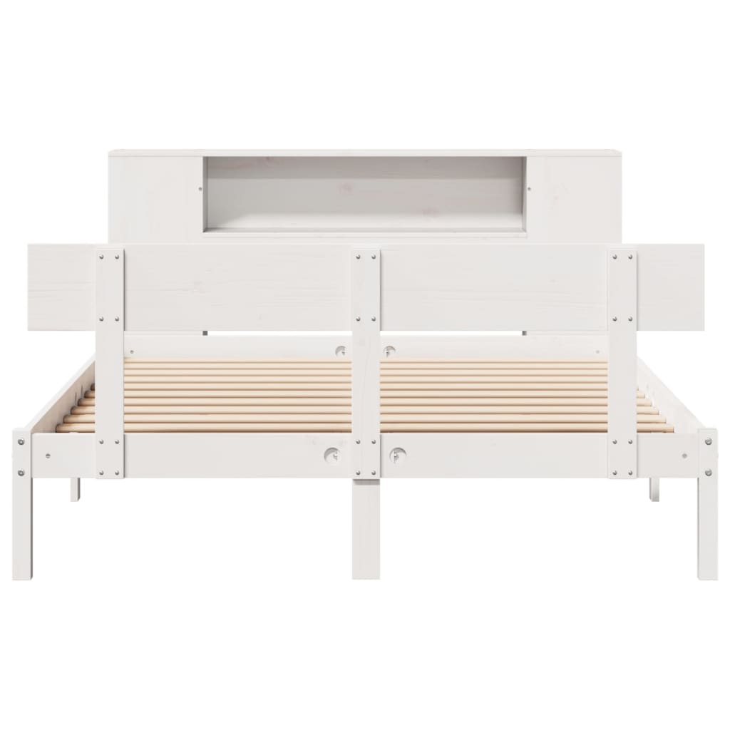 vidaXL Cama con estantería sin colchón madera maciza blanca 150x200 cm