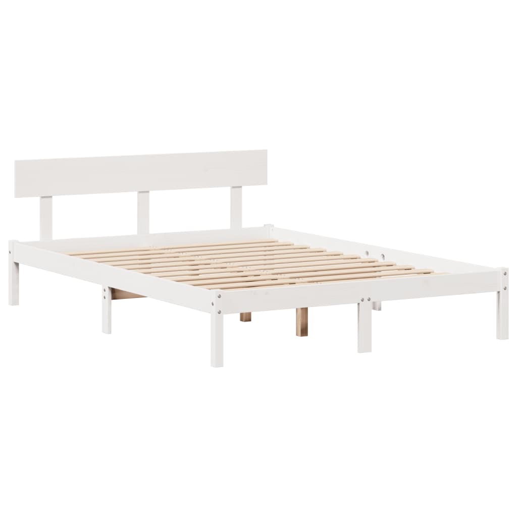 vidaXL Cama con estantería sin colchón madera maciza blanca 150x200 cm