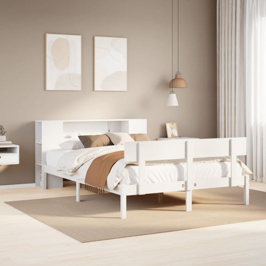 vidaXL Cama con estantería sin colchón madera maciza blanca 150x200 cm