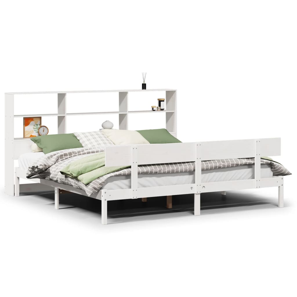 vidaXL Cama con estantería sin colchón madera maciza blanca 180x200 cm