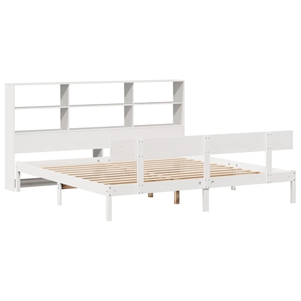 vidaXL Cama con estantería sin colchón madera maciza blanca 180x200 cm