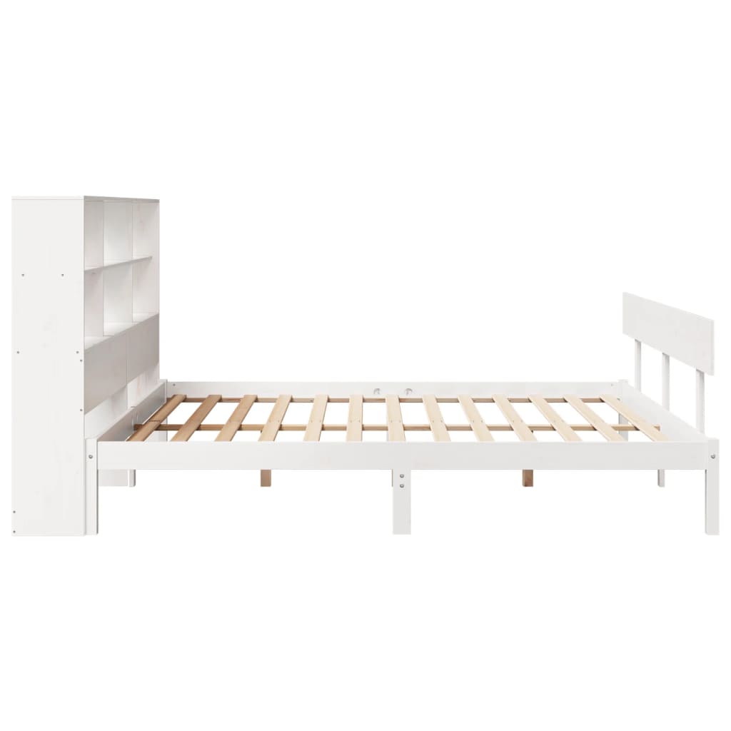 vidaXL Cama con estantería sin colchón madera maciza blanca 180x200 cm